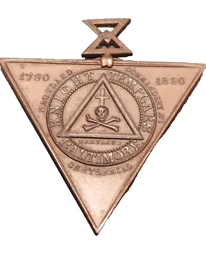 Caballeros Templarios Medalla Calavera y Cruz 1890 Baltimore Centenario Comandante No. 1 Foto 1 de 4