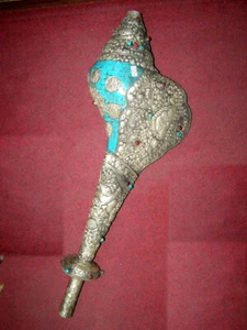 Tibetische Blasenschank Muschel Schale Trompete Horn Statue Türkis Fliese Wohnkultur - Bild 1 von 6