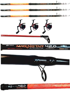 TRIS CANNE + MULINELLI DA PESCA SURFCASTING MORMORA ORATA BEACH LEDGERING SURF - Foto 1 di 3