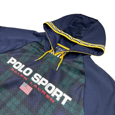 NUEVO Polo Sport RL Hombre’s Performance Sudadera con Capucha Tartán Reloj Negro Cuadros • Grande Foto 1 de 4