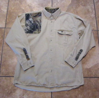 Mossy Oak Shirt Men's Large Tan Shooting Pad Button Up Long Sleeve - Image 1 of 4
