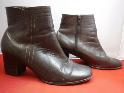 PFR VTG 90s ST JOHNS BAY Brown Leather Square Toe Chunky Heel Zip Booties 9 M - Imagem 1 de 4