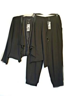 NUEVO CON ETIQUETAS $536 EILEEN FISHER Pantalón Traje Seda Georgete Crepé NEGRO Chaqueta + Pantalones S M Foto 1 de 4
