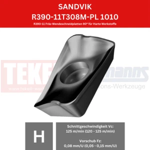 10 x SANDVIK R390-11T308M-PL 1010 Fräs-Wendeplatten für Harte Werkstoffe - Bild 1 von 4