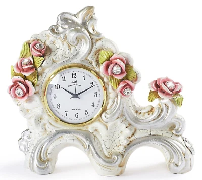 Table Clock Shelf Ceramic Art Flowers Capodimonte By Fireplace - Image 1 of 4