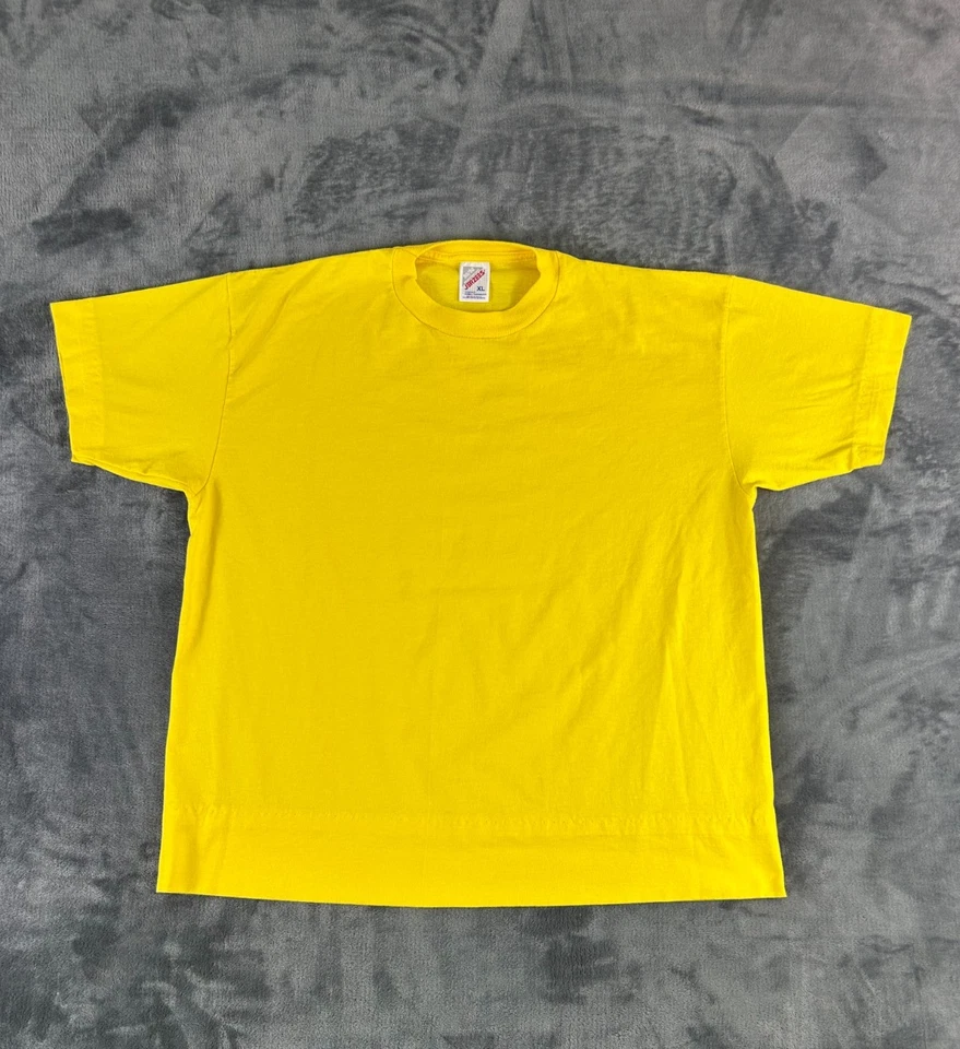Vintage Jerzees T-Shirt XL Solid Yellow Single Stitch USA Made 50/50 Blank Tee - Image 1 of 4