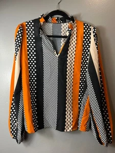 Vintage Black and Orange Pullover Ruffle Collar Long Sleeve Blouse Medium - Picture 1 of 9