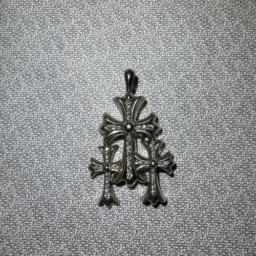 CHROME HEARTS CUORI CROMATI 3 CH CRS SML P DMND Tripla Croce Piccola PAVE Diamante Argento Us