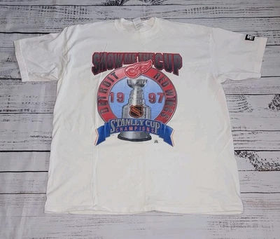 1997 Starter Detroit Red Wings XL T Shirt Show Me The Cup Stanley Champions NHL Foto 1 de 4