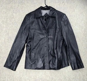 Valerie Stevens Women’s Black Genuine Lamb Leather Jacket Medium Button Front - Picture 1 of 13