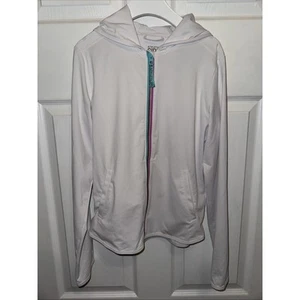 Athleta Girl Stunner Shade Jacket White Colorful Zipper Size L 12 - Picture 1 of 8