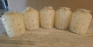 Vintage 5 KAOS Gold Beaded Pillar Candle Ornate Ivory Luxury 3.5in - Picture 1 of 14