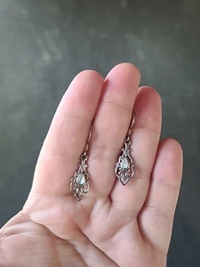 925 Sterling Silver MOP Dangling Pierced Earrings Vintage, READ  - Picture 1 of 10