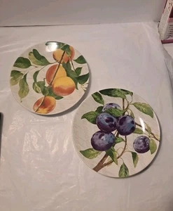 222 fifth Fruit Market Salad Plates Peach Bluebery Summer Script Retired Pattern - Picture 1 of 9