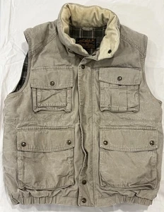 Chaleco de Colección Eddie Bauer Puffer Plumón de Ganso Hombres med. Pesca de carga de franela de lona - Imagen 1 de 15
