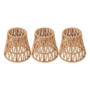 As 3x Faux Rattan Lamp Shades Bohemian Style Paper Braided E14 Bulb Clip On De - Picture 1 of 24