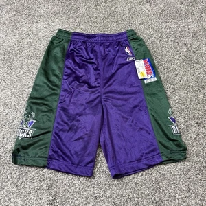 Vintage Reebok NBA Milwaukee Bucks Purple Mesh Basketball Shorts Youth Size Lg - Picture 1 of 7
