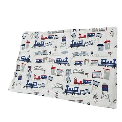 Pottery Barn Kids Standard Train Pillowcase Cotton Blend Boy Blue Red - Image 1 of 4