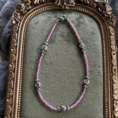 Pulseira de tornozelo com miçangas rosa contas de prata Love Candy 9,5” - Imagem 1 de 2