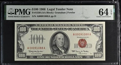 $100 1966 Legal Tender Note Granahan Fowler Choice Uncirculated 64 EPQ PMG - Image 1 of 2
