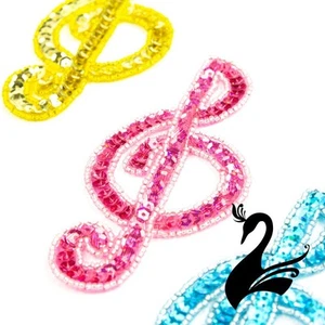 Motif Sequin & Beaded Treble Clef Small 10cm Style 10161 - Sewing Craft DIY - Picture 1 of 10
