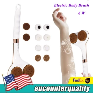 Electric Rechargeable Body Brush Back Scrubber Shower Brush Long Handle - 2 Head - Picture 1 of 10