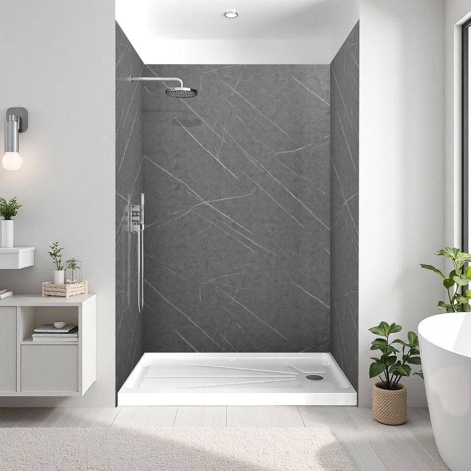 Kit envolvente de ducha y paneles de pared de bañera y ducha de 3 piezas en gris EasyClean Foto 1 de 4