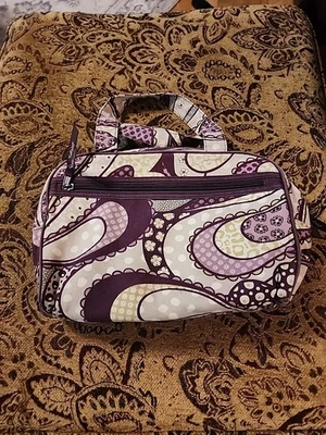 Thirty-One Handle Cosmetic Toiletry Travel Bag Purple Gray Paisley Floral 5996 - Image 1 of 4