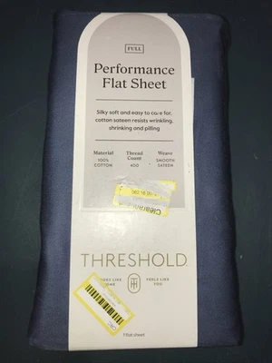 Full 400 Thread Count Performance Flat Sheet Metallic Blue - Threshold: Cotton - Image 1 of 3