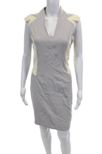Helmut Lang Womens Leather Trim V Neck Sheath Dress Gray Size 10 - Picture 1 of 7