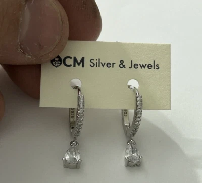 Orecchini cerchietto in Argento 925  SPEDIZIONE GRATUITA con pietre Bianco - Immagine 1 di 3