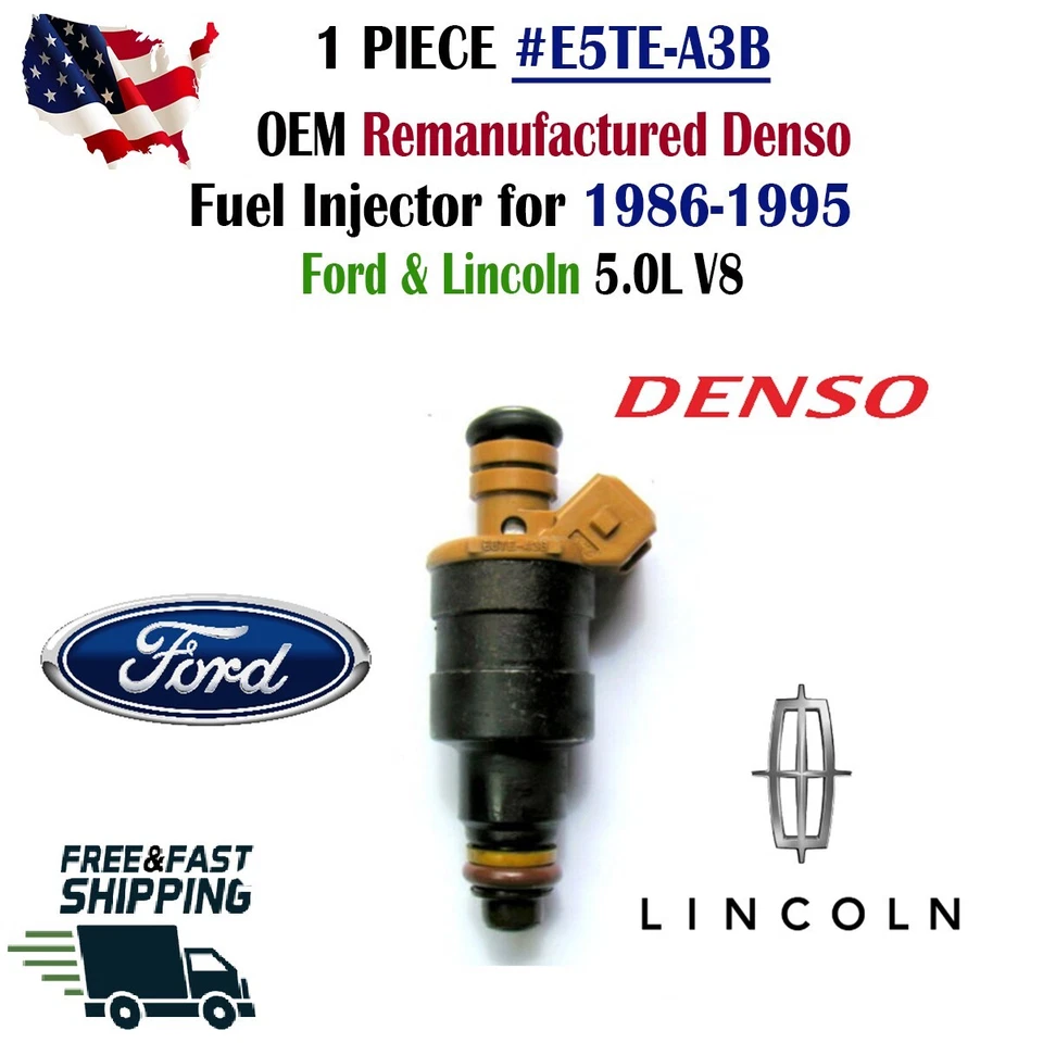 Inyectores de combustible Denso 1 pieza OEM para Ford y Lincoln 1986-1995 5,0 L V8 #E5TE-A3B Foto 1 de 1
