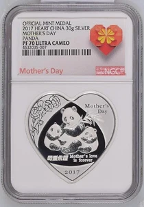 NGC PF70 2012 Silver Panda Medal 30g Mother'day Heart shape panda - Picture 1 of 2