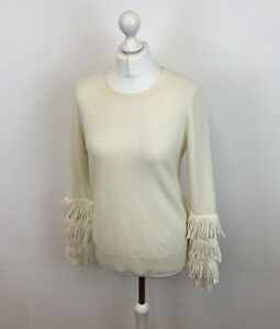 Michael Kors Jumper Fringe Tassel Sleeves Cream Cashmere Wool Mix Small Ladies