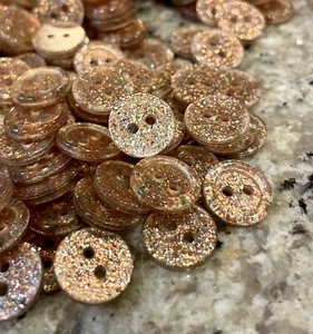 10 X Bronze Glitter Resin 2 Hole Round Buttons 11.5mm Sparkle - Bild 1 von 7