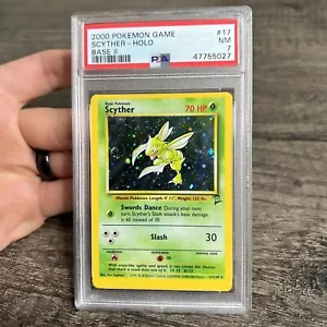 Scyther Holo 17/130 Base Set 2 Pokemon Card Off Center OC PSA 7 Holo SWIRL - Picture 1 of 6