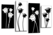 Floral Wall Art Print Black White Rose Flower Abstract Split Picture Large