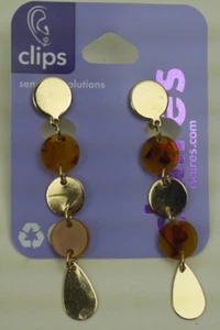 Claire's Gold 2" Geometric Tortoiseshell Linear Clip On Drop Earrings (LOC I-B) - Picture 1 of 2