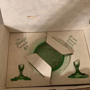 Vintage Mosser Glas Jennifer Miniatur Set #6 grün neu im Karton - Bild 1 von 4