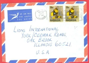 Butterfly 24c Pair stamp of RHODESIA used on cover to USA - Picture 1 of 1