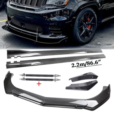 Carbon Fiber Front Bumper Lip Spoiler For Jeep Compass 2007-2023 Side Skirt Foto 1 de 4