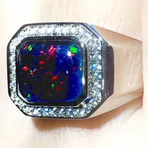 Robust fire solid heavy Blue Black Opal men's ring 8 Q Dark Mysterious 3 carat - Picture 1 of 5