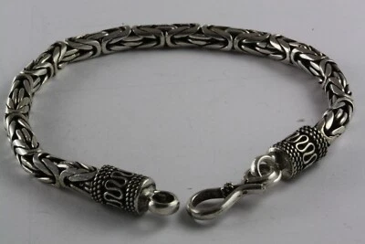 Massiccio Catena Reale Bracciale 5 MM Larghezza 22,5 CM Lungo Vero 925 Argento / - Immagine 1 di 3