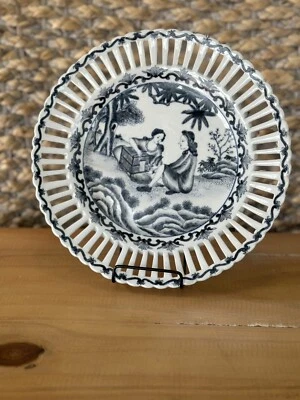 "Plato reticulado de porcelana azul y blanco oriental chino vintage de 10"" Grannycore" Foto 1 de 4