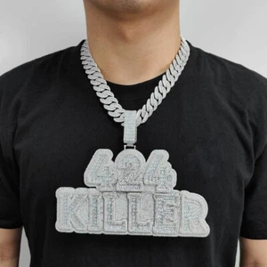 Hip Hop große A-Z individuelle Buchstaben Anhänger Halsketten weiß 5A Zirkon Herren Schmuck - Bild 1 von 28