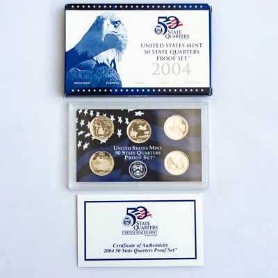 2004 S US 50 State Quarters Uncirculated Proof Mint Set - 5 Proof Coins OGP COA - Image 1 of 4