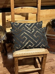 NEW X 2 LOLOI 100% Cotton Black w/ Gold Metallic Sequins Luxury Accent Pillow - Picture 1 of 9
