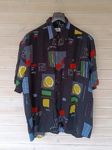 Alba Moda Men XXL Vintage Short Sleeve Shirt Tropical Lemon Cherry Black - Picture 1 of 8
