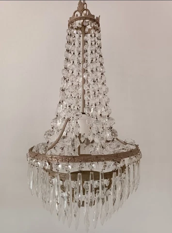 Vintage Metal & Crystals French Empire Chandelier Ceiling Lamp Light Cover