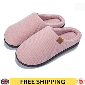 Women's Slippers Size 7 8 UK Pink Waffle Knit Memory Foam Non Slip House Shoes - Picture 1 of 6